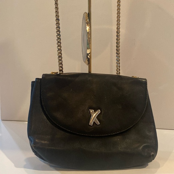 Paloma Picasso Vintage 80’s bag black leather crossbody bag w gold chain strap - Picture 1 of 12